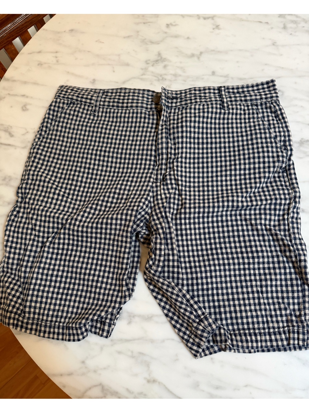 7 For All Mankind Navy and White Gingham Shorts with Logo Tag